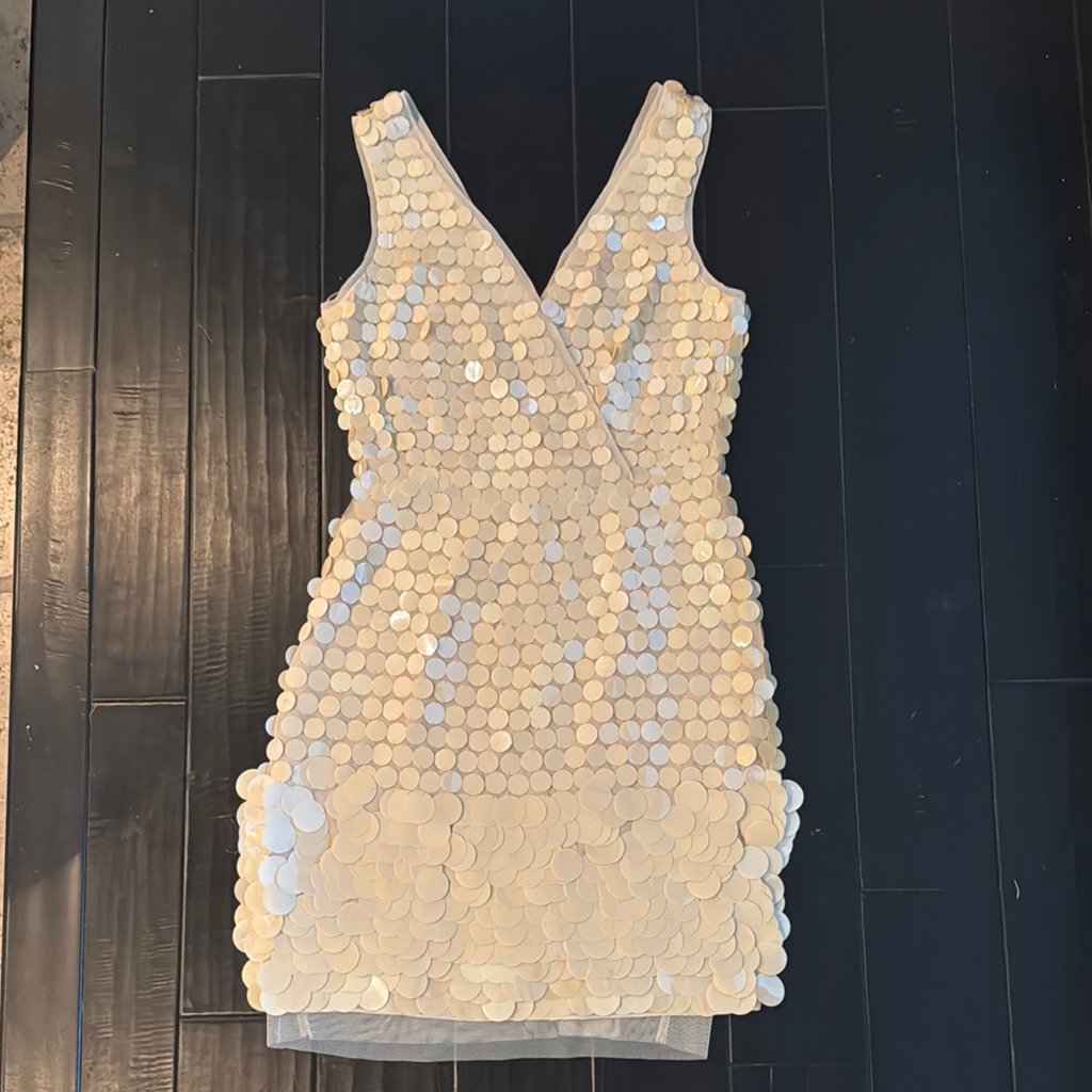 Bcbgmaxazria Cream Sequin Mini Dress